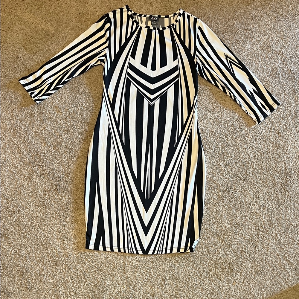 Dots Black and White Geometric Midi Dress